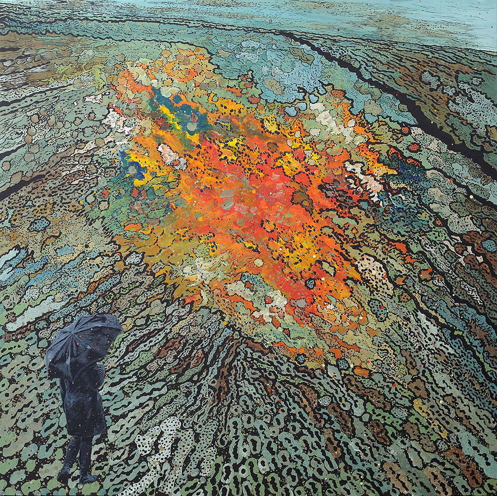 Mon volcan quotidien, 2012, acrylique sur toile, 120 x120 cm
