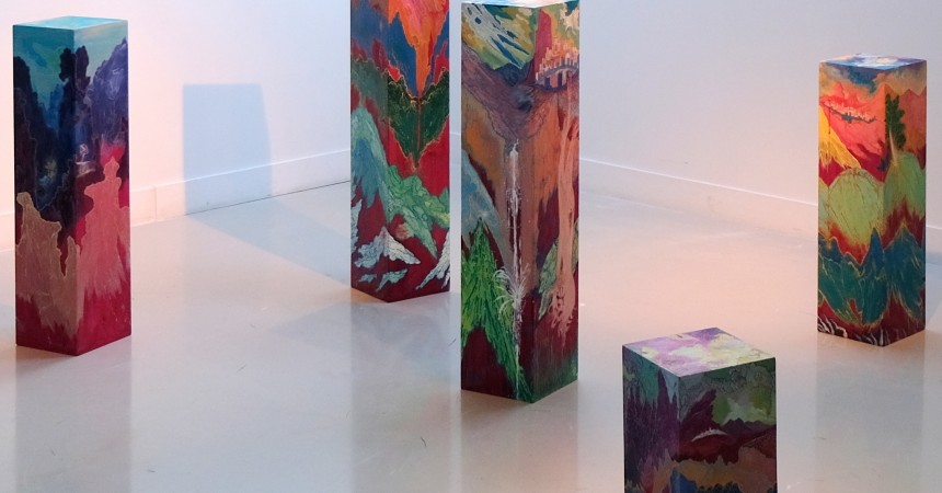 Bois sacrés, peinture acrylique sur poutres de sapin, 2018